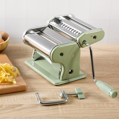 Manual Pasta Maker Machine with Rollers & Cutters for Spaghetti & Fettuccini