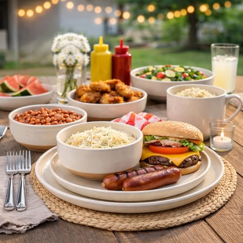 Light Beige Ceramic Dinnerware Set for 4 - 16 Pieces with Plates & Bowls