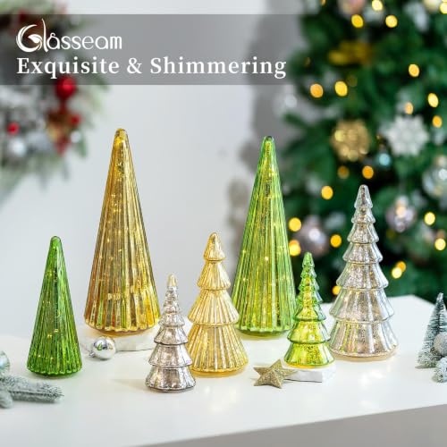 Glass Christmas Tree Set - Silver Mercury Finish, 5 Pcs Hand-Blown Holiday Decor