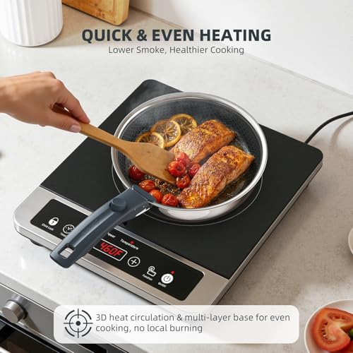 Ciwete 6-Piece Stainless Steel Cookware Set with Nonstick Honeycomb Surface - Includes Lids & Detachable Handle