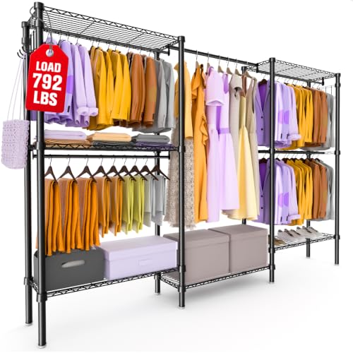 Heavy Duty Clothes Rack with 6 Rods & 6 Shelves - Portable Closet 76.4"x15.7"x68.5"