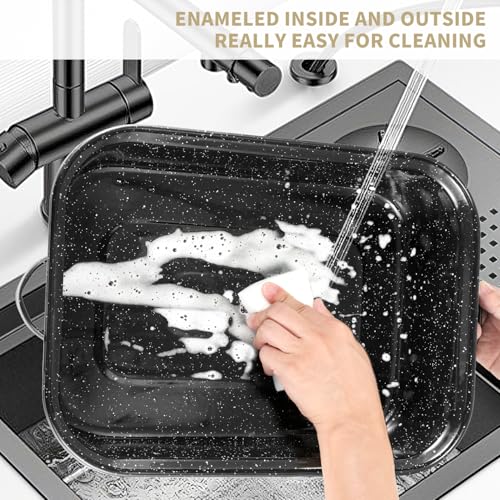 Large 21 Inch Roasting Pan with Lid, V Rack, Turkey Baster & 25lb Capacity