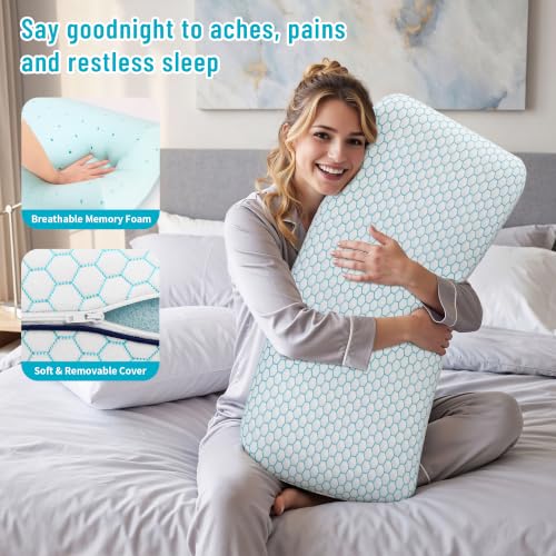 CushyOasis King Size Blue Memory Foam Bed Pillow for Sleeping 2PCS