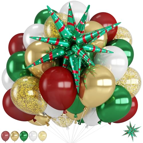 Paeyeq Red Green Gold Christmas Balloons Kit - Festive Holiday Decorations