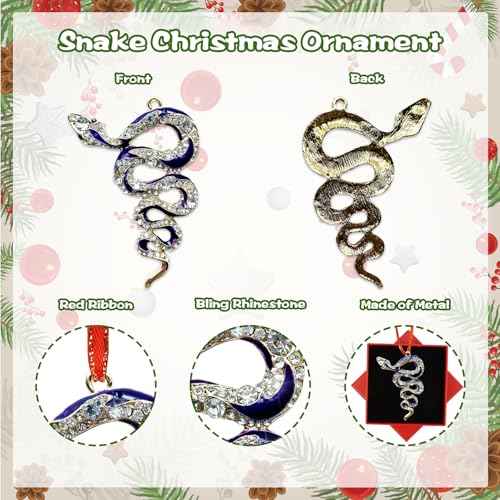 Purple Snake Ornament for Christmas Tree Decorations Metal Snake Christmas Ornaments with Rhinestones Animal Xmas Tree Ornament Xmas Keepsake Gifts for Women Girls Kids