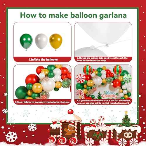 130Pcs Christmas Balloon Garland Arch Kit, With Gold Red Green White Balloons Candy Balloon Sequin Balloons Moose Sleigh Balloon for Christmas Party Decorations Supplies (23"Set)