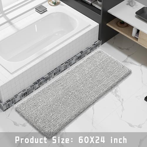 Yimobra Gray & White Bathroom Runner Rug 60x24 Non Slip Washable Plush Mat