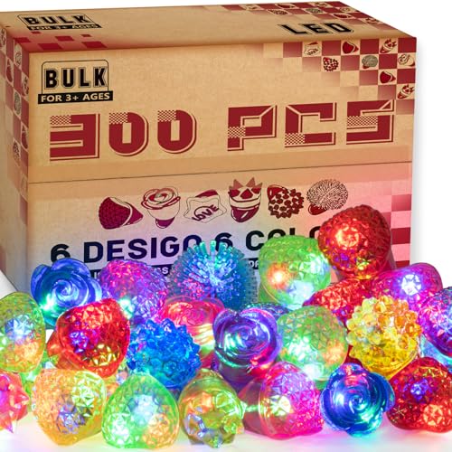 Glow in the Dark LED Ring Set - 300 Bulk Party Favors for Kids & Adults
