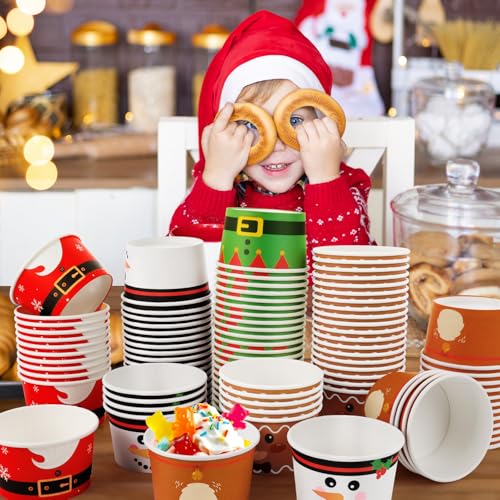Fuljoyy 120 Pack 16 oz Christmas Ice Cream Cups Santa Belt Disposable Bowls