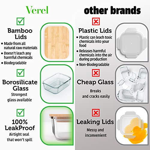 36 oz Glass Food Storage Containers with Bamboo Lids - 4 Pack Eco-Friendly Airtight Meal Prep