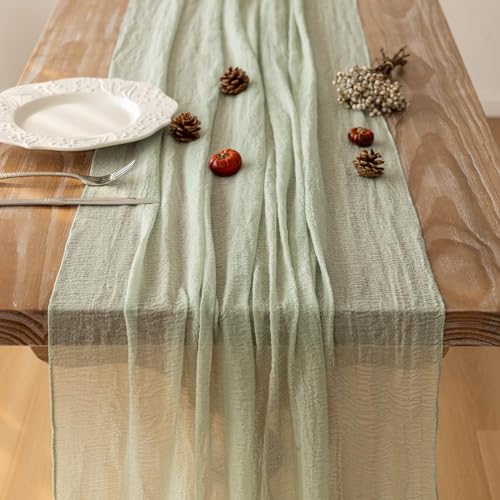 6Pcs Sage Green Cheesecloth Table Runner 120 Inches for Party Home