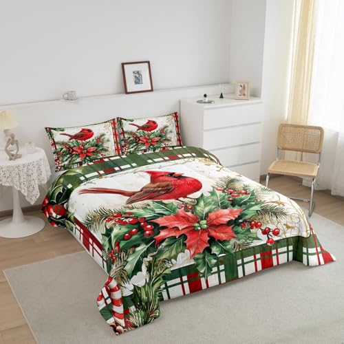 Homewish Reversible Christmas Comforter Set King Size - Red, Green & Brown, All Season Bedding