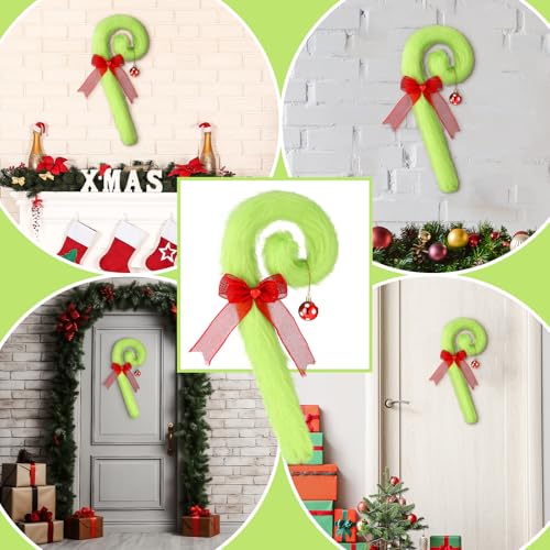 Janinka Christmas Candy Cane Wreath with Red Bow & Green Plush Decor