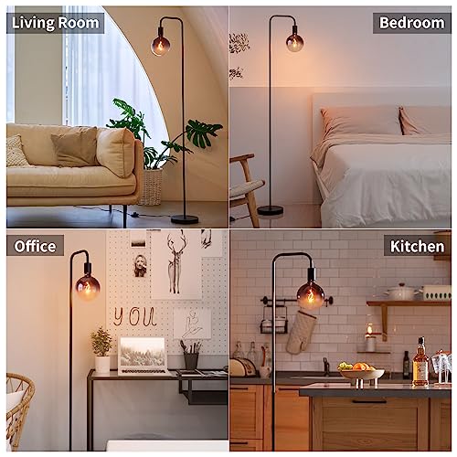 Black 1800K Minimalist Floor Lamp with Globe Bulb - Tall Industrial Living Room Light
