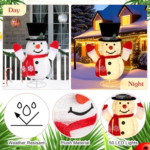 Honoson Lighted Outdoor Snowman Family Set Collapsible Christmas Decorations - 3 pcs