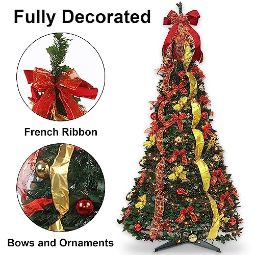 6.5FT Prelit Pop Up Christmas Tree with Lights and Remote, Fully