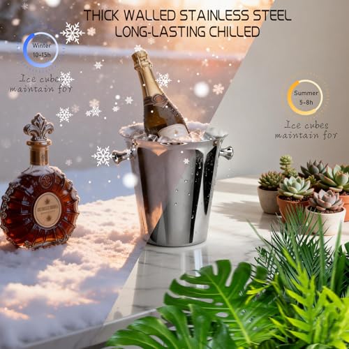 Silver Ice Bucket with Stand 5L Champagne Wine Cooler for Parties & Events