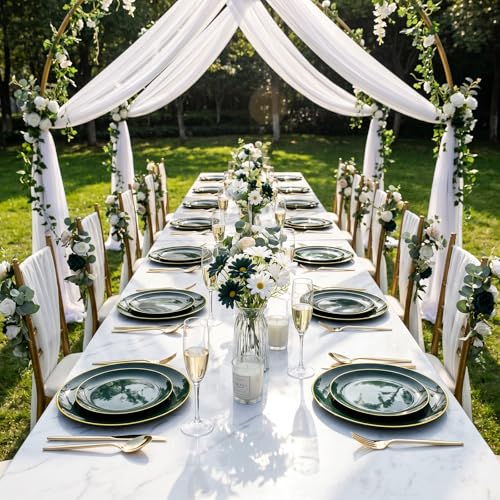 Green Gold 150Pcs Premium Disposable Plastic Plates for Wedding, BPA Free