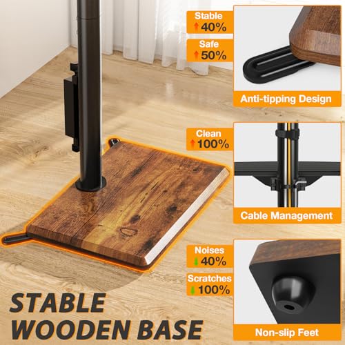 TVON Floor TV Stand with Power Outlet for 32-65 Inch TVs - Black & Walnut
