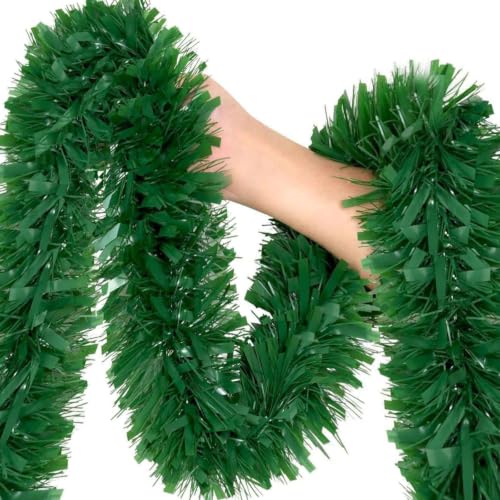 50Ft Green Christmas Garland Decorations,Xams Greenery Tinsel Stems
