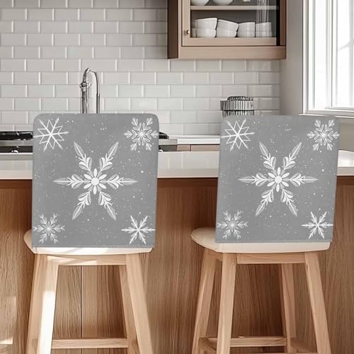 AMZRicher Grey Snowflake Christmas Chair Back Covers 6 Pack for Dining Chairs