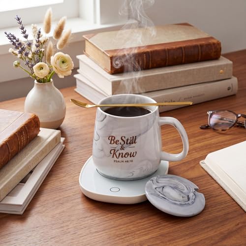 Bokon Be Still and Know Christian Gift 12 oz Mug Warmer Set – includes mug, lid, spoon