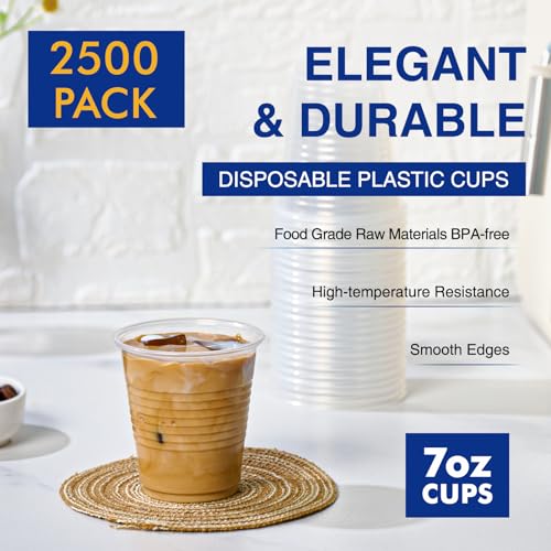 Turbo Bee 2500Pack 7oz Clear Disposable Plastic Cups for Parties & Events