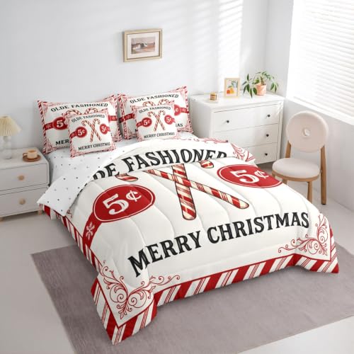 Feelyou Christmas Comforter Set with Sheets - Full Size White, 7 Pieces