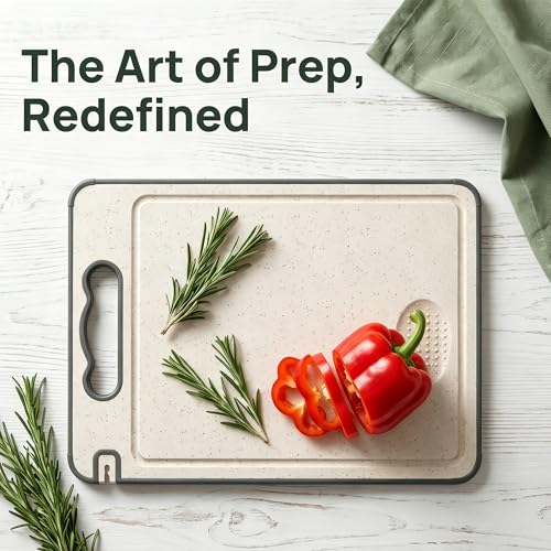Titanium Double-Sided Cutting Board with Juice Groove for Kitchen Food Prep