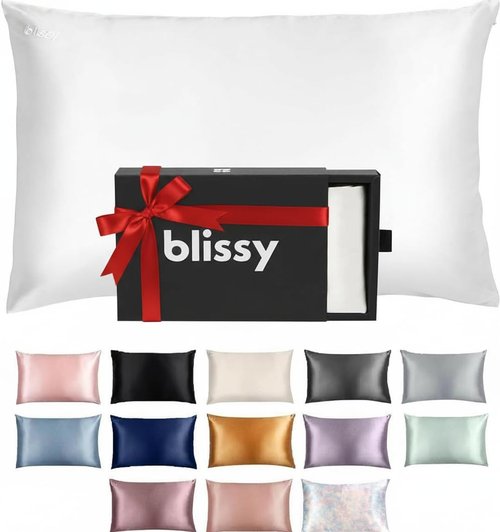 Blissy Silk Pillowcase | 100% Pure Mulberry Silk - 22 Momme High-Grade Fibers for Hair & Skin - White, Standard, Queen & King Sizes