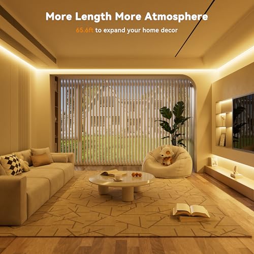 PAUTIX 2700K COB LED Strip Lights 65.6ft/20m Dimmable Smart RGB-W Warm White