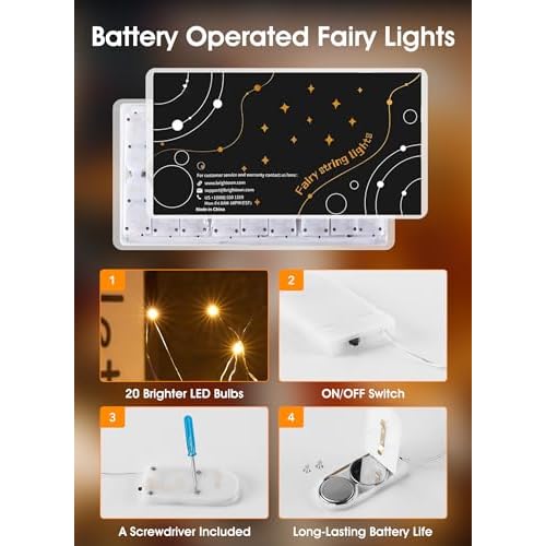 Minetom 6 Pack Fairy Lights Battery Operated String Lights - 7ft 20 LED Waterproof Silver Wire Firefly Lights Waterproof for DIY Crafts Wedding D?cor Table Centerpieces Mason Jars Party