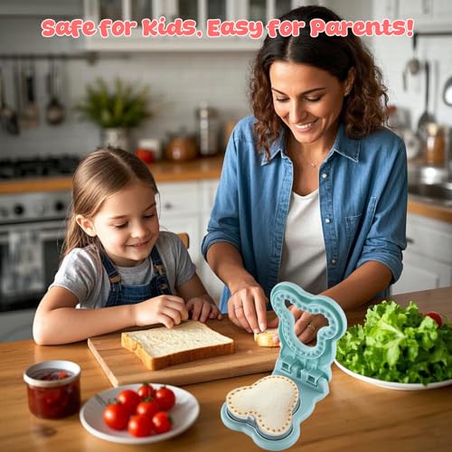 RhVQ Sandwich Cutter and Sealer - Crustless Mouse Shaped Kids Lunch Maker (Blue)