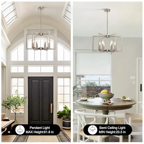 6-Light Modern Metal Geometric Chandelier - Brushed Nickel, 21in Kitchen Island Pendant Light Fixture