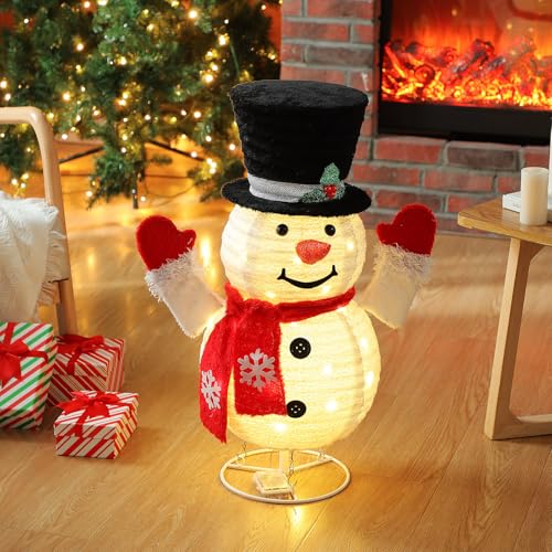 Honoson Lighted Outdoor Snowman Family Set Collapsible Christmas Decorations - 3 pcs