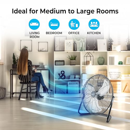 Industrial 20-Inch High-Velocity Floor Fan - Heavy Duty 3-Speed Tilt & Quiet Operation