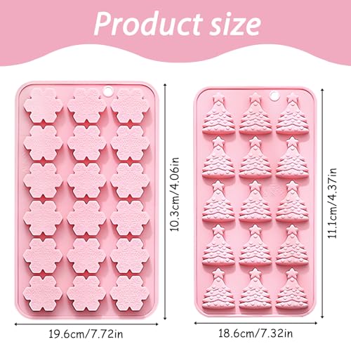 Pink Christmas Silicone Candy Molds 4-Pack Snowflake & Tree Design QY250