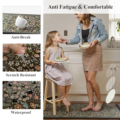 Collive Black Non-Slip Washable Kitchen Floor Mats Set of 2, 17.3x47 & 17.3x29 inches