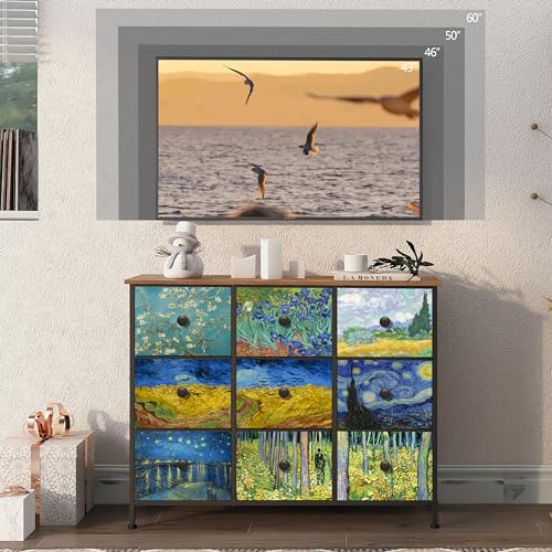 EXOTICA Van Gogh 9-Drawer Dresser TV Stand 39.1 x 11.8 x 30.5 Inches Colorful Bedroom Storage