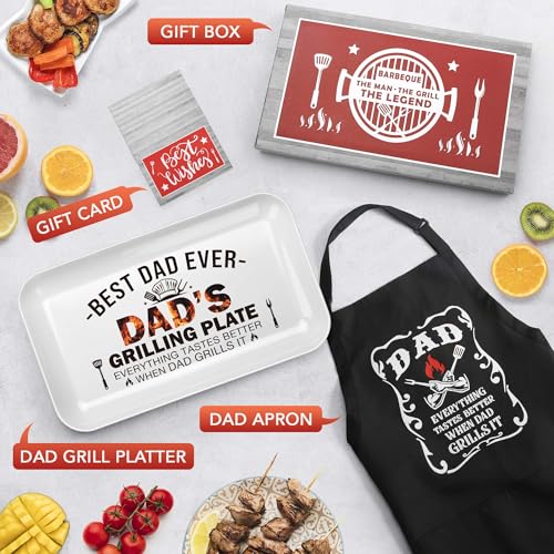 LEJIAJINW Dad BBQ Plate — Best Dad Ever Gift Set, Includes Apron & Card (Dad Gifts)