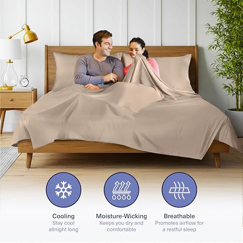 King Size Viscose Bamboo Sheets Set - Taupe Latte, Cooling Bed Sheets for Hot Sleepers