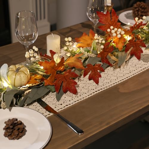 Zmtyykh 6ft Orange Fall Garland with Lights & Timer for Indoor Outdoor Decor