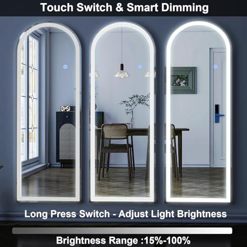 GLSLAND 20x56 Inch Arched LED Lighted Floor Mirror - Full Length, Dimmable, Wall or Floor Mount