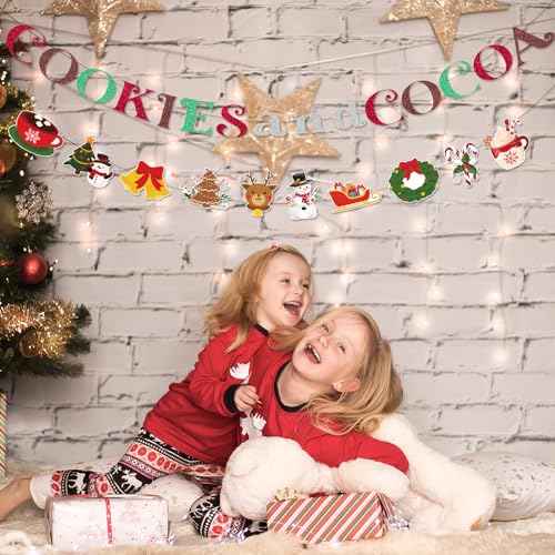 Cookies Cocoa Party Decorations - Christmas Snowman Banner 2 Pcs Snowflake Gingerbread Man Garland Hot Chocolate Bar Decor Supplies for Winter Holiday Birthday Xmas New Year Party Decoration