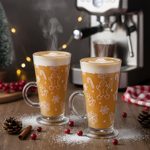 Sliner Gingerbread Man 6-Piece 9oz Glass Coffee Mugs with Handle – Xmas Gift