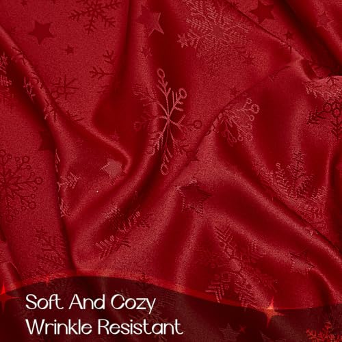 Romanstile Red Christmas Jacquard Rectangular Tablecloth 60x102 Inches with Snowflake Pattern