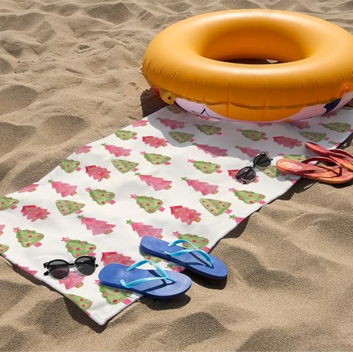Preppy Christmas Sand Towel, Pink and Green Tree Pool Towels, Large