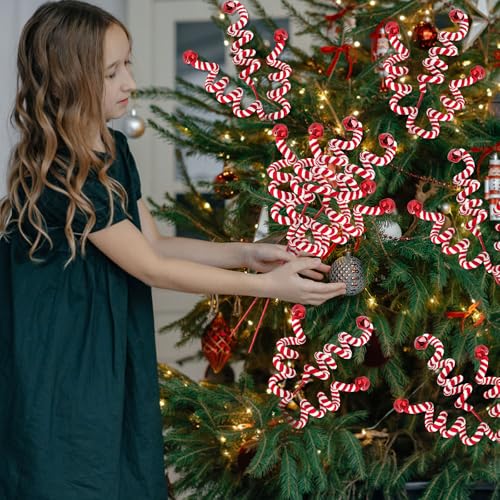 RINOLY 6 pcs Candy Cane Christmas Tree Topper 17in Red & White Woolen Bells
