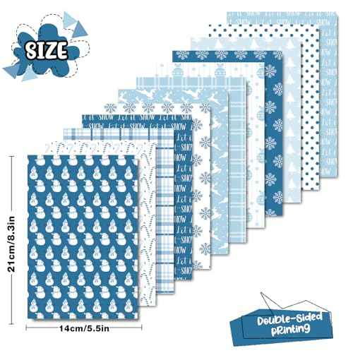 Whaline 60Pcs Christmas Pattern Paper Snowflake Snowman Scrapbook Specialty Paper Blue Decorative Craft Paper For Winter DIY Card Making Photo Album Journal Decoration, 5.5 x 8.3 Inch