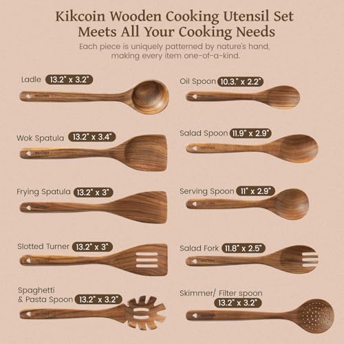 10-Piece Teak Wooden Cooking Utensil Set - Non-Toxic, Durable & Easy to Clean